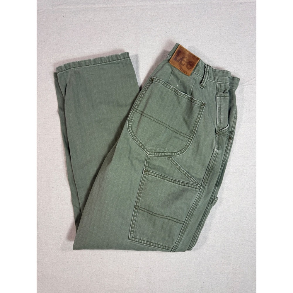 Lee Vintage Modern High Rise Dungaree Ankle Pants Green Herringbone 31 Medium